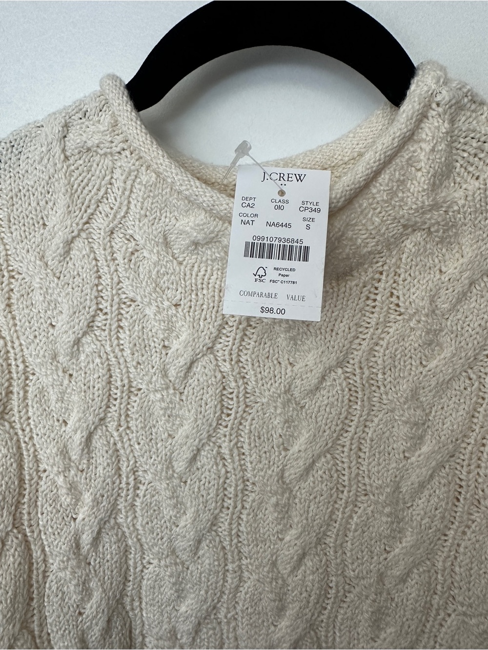 J.Crew Factory Cable Knit Mockneck Sweater Cream Small NWT - Picture 4 of 6